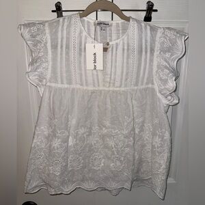 Color Block Women’s White Embroidered Top